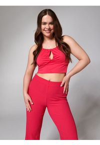 Sinsay - Crop top z wiązaniem - różowy. Kolor: różowy. Materiał: materiał. Styl: elegancki