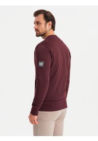 Ombre Clothing - Rozpinana bawełniana męska bluza dresowa bomberka – bordowa V13 OM-SSZP-0215 - XXL. Okazja: na co dzień. Kolor: czerwony. Materiał: bawełna, dresówka. Wzór: aplikacja. Styl: sportowy, elegancki, casual #6