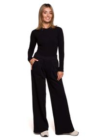 MOE - Dresowe Spodnie z Prostymi Nogawkami - Czarne. Kolor: czarny. Materiał: dresówka
