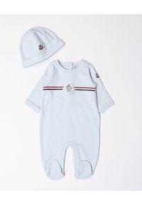 MONCLER KIDS - Niebieskie śpioszki z czapką 0-2 lat. Kolor: niebieski. Materiał: bawełna. Wzór: aplikacja #1