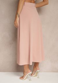 Renee - Różowa Rozkloszowana Spódnica Maxi z Paskiem i Klamrą Adlirca. Okazja: na co dzień. Kolor: różowy. Materiał: materiał. Wzór: gładki. Styl: casual #5