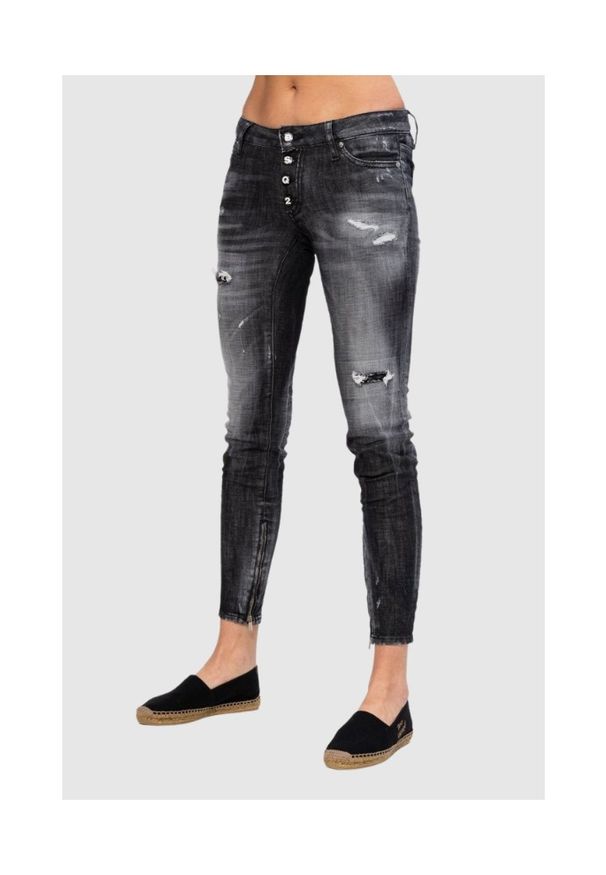 DSQUARED2 Medium waist skinny jeans czarne jeansy damskie. Kolor: czarny. Wzór: aplikacja