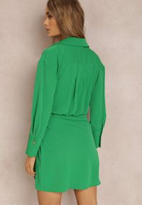 Renee - Zielona Sukienka Phaeramna. Kolor: zielony. Długość rękawa: długi rękaw. Wzór: aplikacja. Typ sukienki: kopertowe. Styl: elegancki. Długość: mini #2