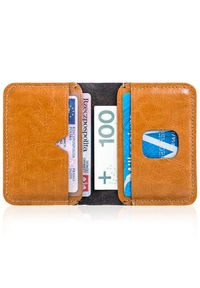 Cienki skórzany portfel męski Solier SW11 jasnobrązowy. Kolor: brązowy. Materiał: skóra