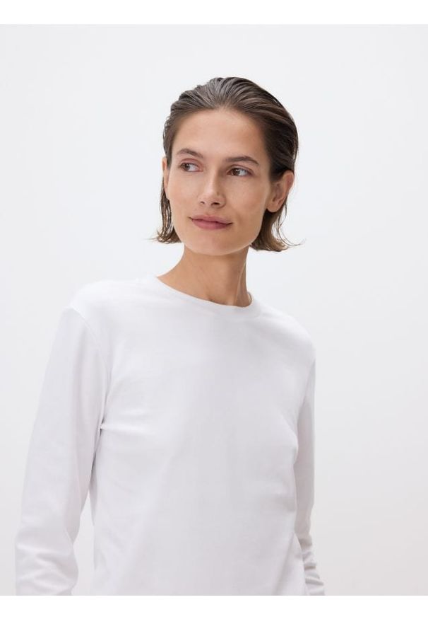 Reserved - Bawełniany longsleeve - biały. Kolor: biały. Materiał: bawełna. Długość rękawa: długi rękaw