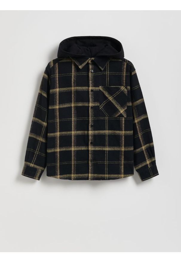 Reserved - Bawełniana koszula w kratę - czarny. Kolor: czarny. Materiał: bawełna