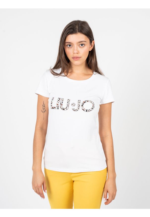 Liu Jo T-Shirt | VA3A25 J5003 | Kobieta | Biały. Okazja: na co dzień. Kolor: biały. Materiał: bawełna, elastan. Długość: długie. Wzór: nadruk. Styl: klasyczny, elegancki, casual