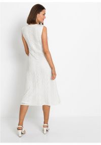Sukienka dzianinowa w ażurowy wzór bonprix biel wełny. Kolor: biały. Materiał: wełna, dzianina. Wzór: ażurowy #6