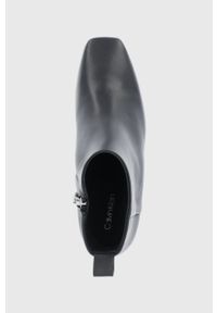 Calvin Klein Botki skórzane damskie kolor czarny na słupku. Kolor: czarny. Materiał: skóra. Obcas: na słupku. Wysokość obcasa: średni #3