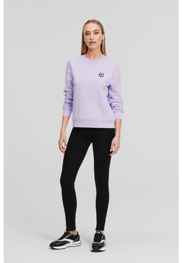 Karl Lagerfeld - KARL LAGERFELD Lawendowa damska bluza Ikonik 2.0. Kolor: fioletowy. Materiał: materiał, bawełna. Styl: elegancki