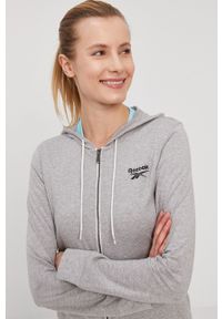 Reebok - Bluza bawełniana. Okazja: na co dzień. Typ kołnierza: kaptur. Kolor: szary. Materiał: bawełna. Styl: casual #1