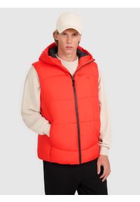 4f - 4F Bezrękawnik puchowy z wypełnieniem syntetycznym męski - czerwony S. Okazja: na co dzień. Kolor: czerwony. Materiał: syntetyk, puch. Długość rękawa: bez rękawów. Długość: długie. Styl: casual, klasyczny, sportowy #1