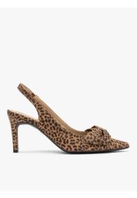 Ryłko - Czółenka typu slingback w panterkę z kokardką. Kolor: brązowy. Materiał: skóra. Szerokość cholewki: normalna. Wzór: motyw zwierzęcy. Obcas: na obcasie. Styl: street. Wysokość obcasa: średni #1