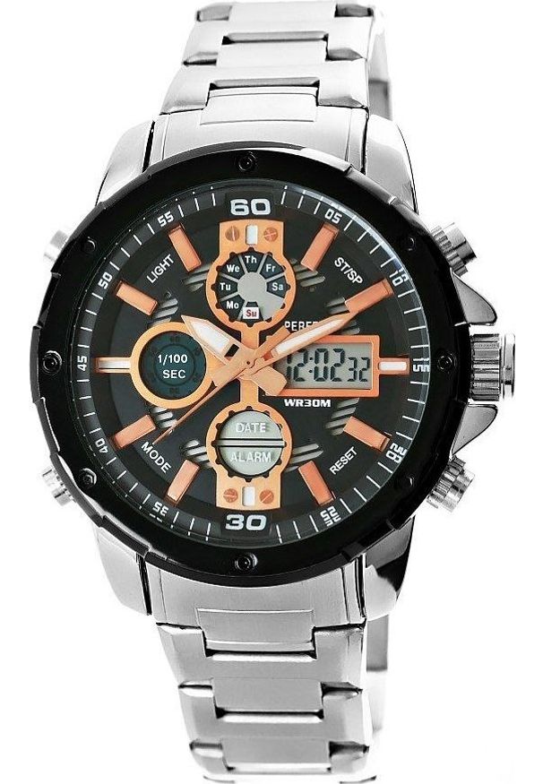 NoName - Zegarek Zegarek Męski Perfect A8026B-1 Dual Time Iluminacja i Fluorescencja