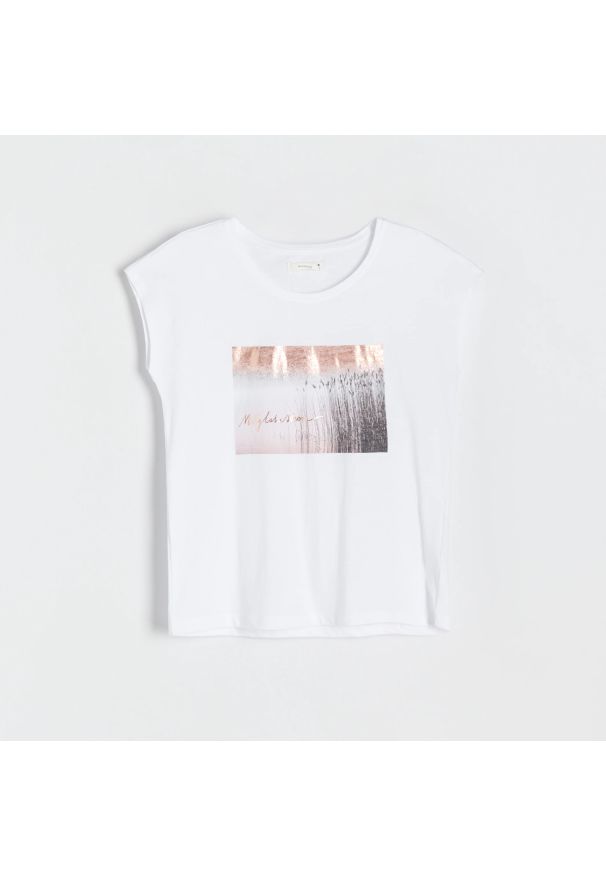 Reserved - T-shirt kimono - Biały. Kolor: biały