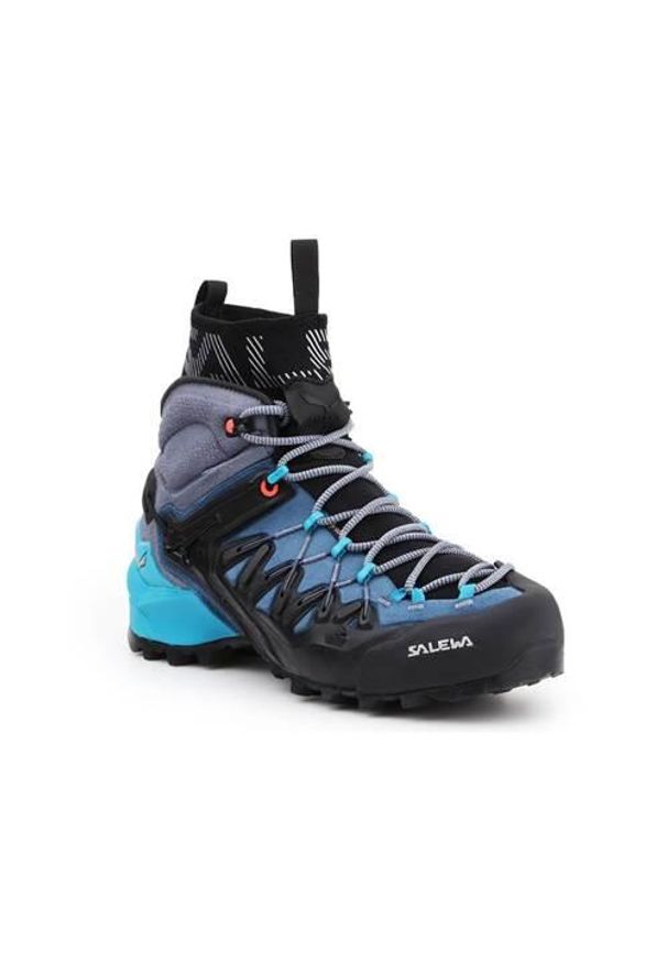 Buty trekkingowe damskie Salewa WS Wildfire Edge Mid Gtx. Wysokość cholewki: za kostkę. Zapięcie: sznurówki. Kolor: czarny, niebieski, wielokolorowy. Materiał: guma, syntetyk, materiał. Szerokość cholewki: normalna. Styl: sportowy