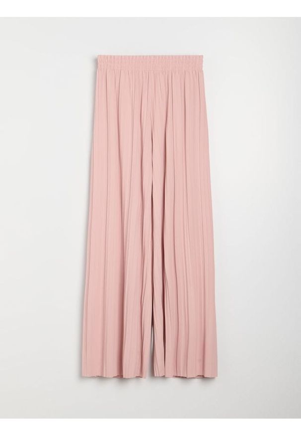 Sinsay - Plisowane spodnie wide leg z elastycznym pasem - różowy. Kolor: różowy