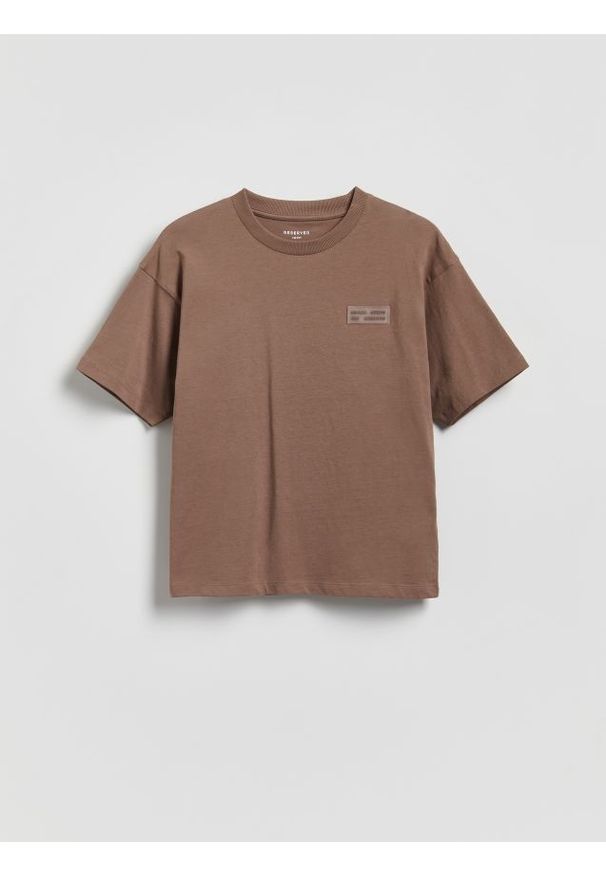 Reserved - Bawełniany t-shirt - ciemnobrązowy. Kolor: brązowy. Materiał: bawełna