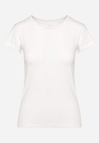 Born2be - Biały T-shirt Geratia. Okazja: na co dzień. Kolor: biały. Materiał: bawełna, elastan, materiał, jeans, dzianina. Styl: casual, elegancki