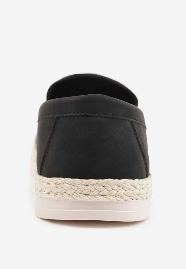 Born2be - Czarne Półbuty Typu Mokasyny z Plecionką Aigalira. Okazja: na co dzień. Kolor: czarny. Materiał: jeans. Styl: elegancki, klasyczny, casual