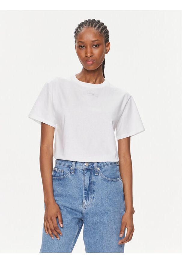 Calvin Klein T-Shirt Micro Logo K20K206629 Biały Regular Fit. Kolor: biały. Materiał: bawełna