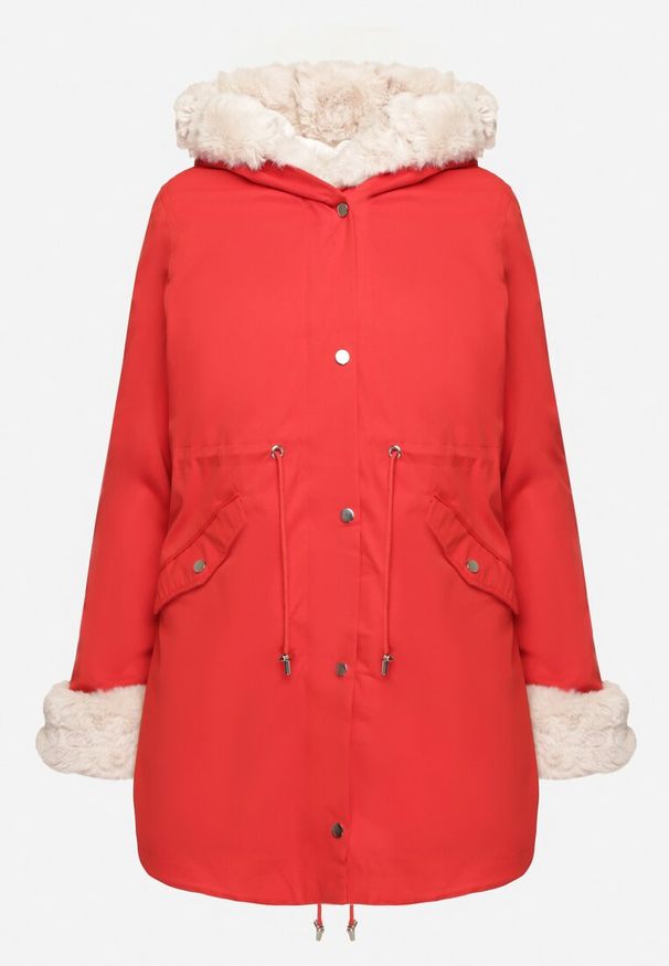 Born2be - Czerwona Kurtka Parka z Kapturem i Odpinanym Futerkiem Ninria. Okazja: na co dzień. Typ kołnierza: kaptur. Kolor: czerwony. Materiał: futro. Styl: casual, klasyczny, elegancki