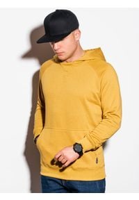 Ombre Clothing - Bluza męska z kapturem B1085 - żółta - XL. Typ kołnierza: kaptur. Kolor: żółty. Materiał: bawełna, poliester
