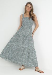 Born2be - Jasnoniebieska Sukienka Rozkloszowana na Ramiączkach w Kwiaty Hasana. Okazja: na co dzień. Kolor: niebieski. Długość rękawa: na ramiączkach. Wzór: kwiaty. Sezon: lato. Typ sukienki: proste. Styl: casual, elegancki #2