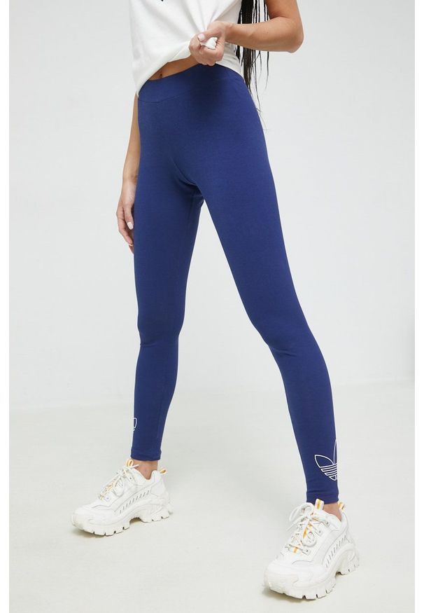 adidas Originals legginsy damskie kolor granatowy z nadrukiem. Kolor: niebieski. Materiał: bawełna. Wzór: nadruk