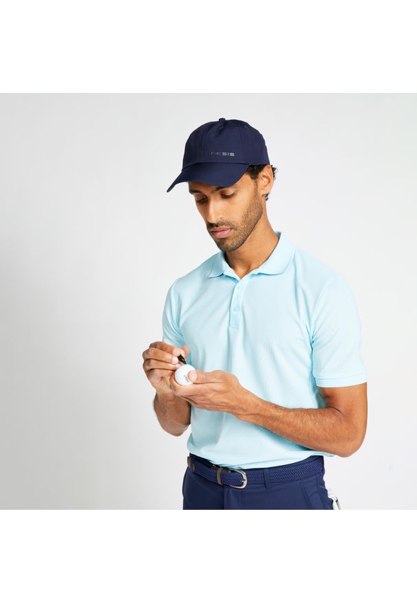 INESIS - Koszulka polo do golfa WW500 męska. Typ kołnierza: polo, golf. Kolor: niebieski. Materiał: materiał, poliester, elastan, poliamid