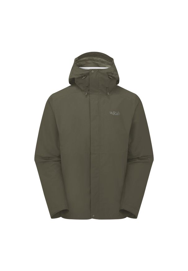 Kurtka przeciwdeszczowa męska Rab Downpour Jacket z kapturem. Typ kołnierza: kaptur. Kolor: zielony