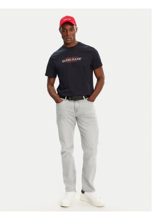 Guess Jeans T-Shirt M4YI42 K8FQ4 Granatowy Regular Fit. Kolor: niebieski. Materiał: bawełna