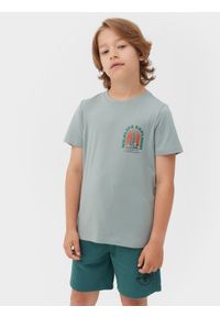 4F JUNIOR - T-shirt z nadrukiem chłopięcy. Kolor: zielony. Materiał: bawełna. Wzór: nadruk