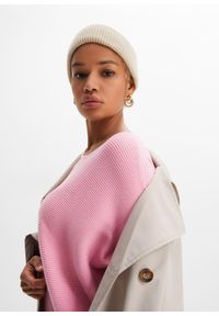 bonprix - Sweter oversize w prążek, z materiału z domieszką wiskozy. Kolor: różowy. Materiał: wiskoza, materiał. Wzór: prążki #3