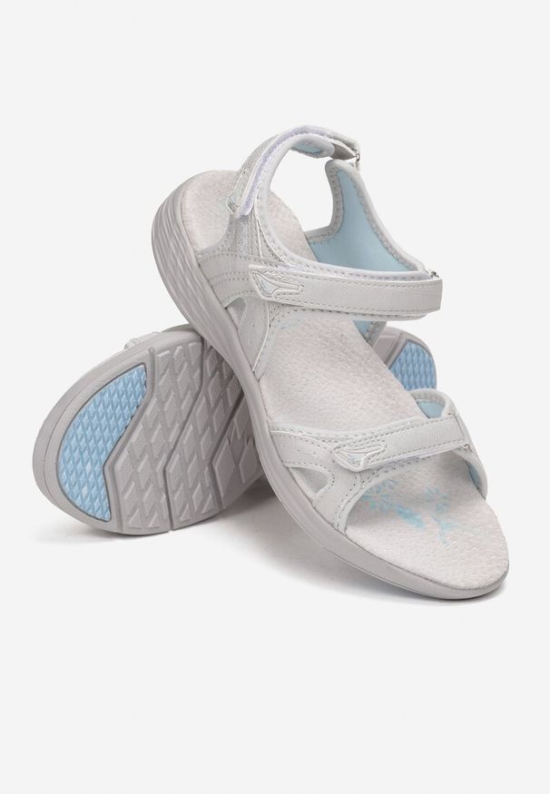 Born2be - Szaro-Niebieskie Sandały Mayarissa. Zapięcie: rzepy. Kolor: szary. Materiał: skóra. Styl: sportowy