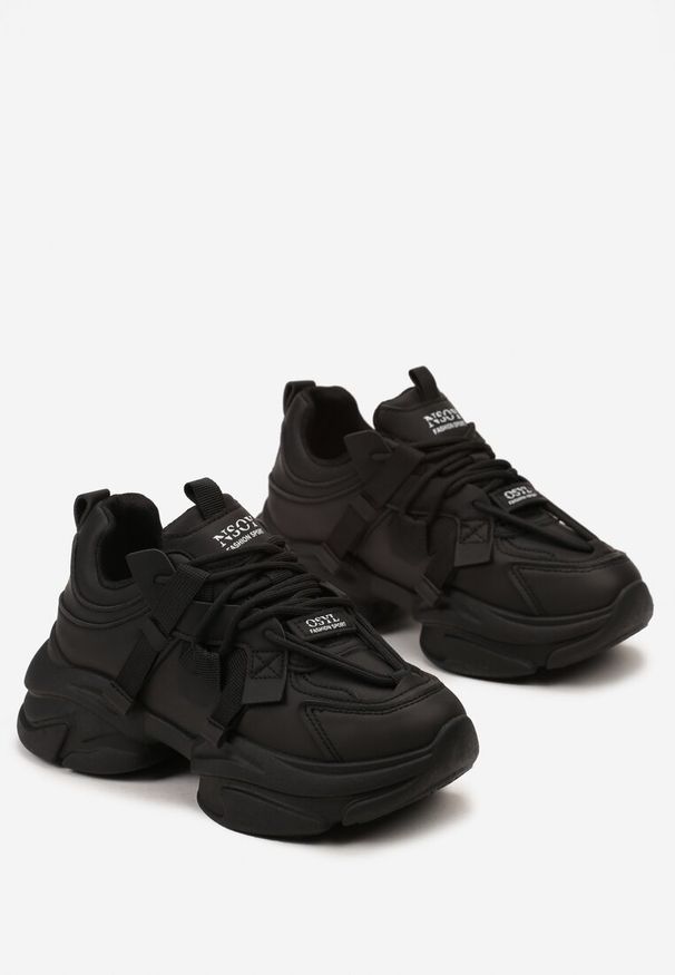 Born2be - Czarne Sneakersy na Grubej Podeszwie z Ozdobnymi Napisami Silpina. Kolor: czarny. Wzór: napisy