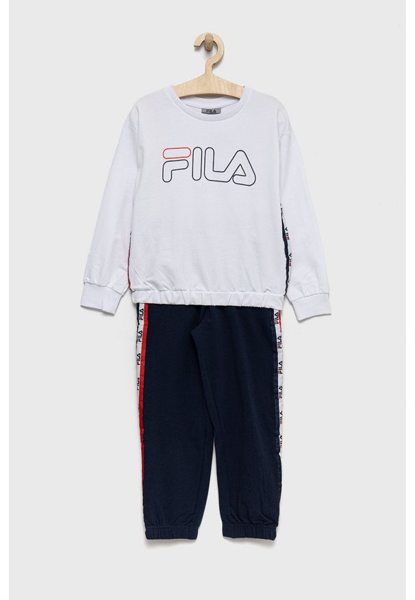 Fila dres dziecięcy kolor biały. Kolor: biały. Materiał: dresówka. Wzór: nadruk