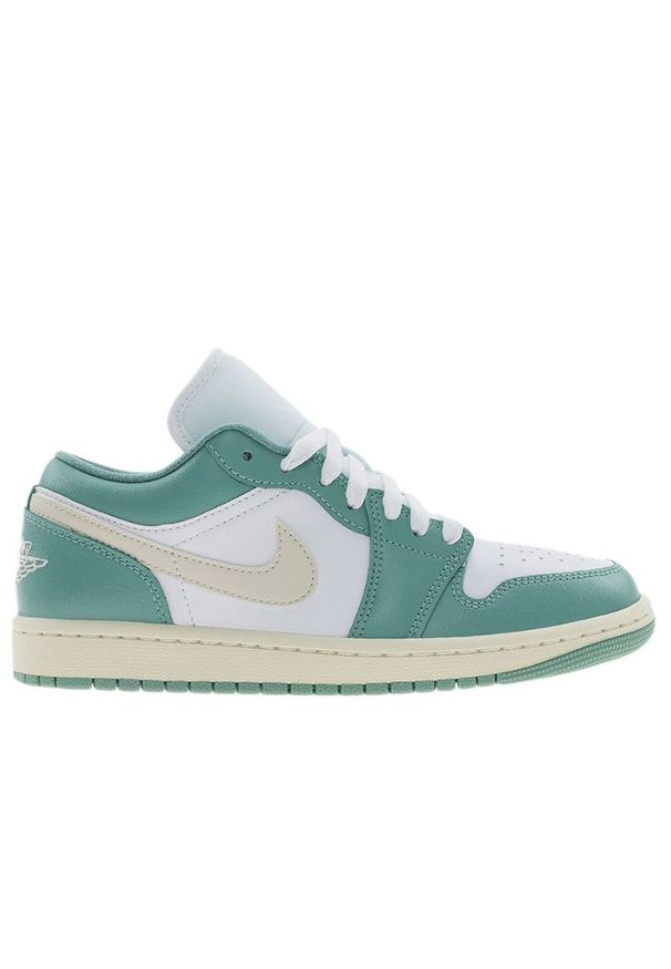 Buty damskie Nike Air Jordan 1 Low DC0774-138 - miętowo-białe. Kolor: miętowy, biały, wielokolorowy. Materiał: skóra, guma. Szerokość cholewki: normalna