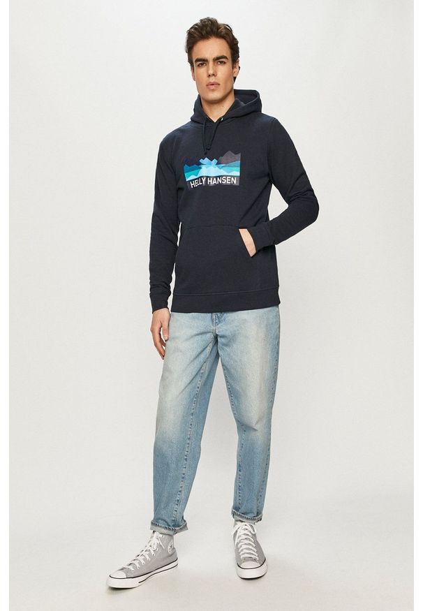 Helly Hansen - Bluza. Okazja: na co dzień. Typ kołnierza: kaptur. Kolor: niebieski. Wzór: nadruk. Styl: casual
