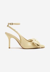 Born2be - Żółte Sandały na Obcasie Vices z Ozdobną Kokardką Florozia. Okazja: na wesele, na ślub cywilny. Zapięcie: bez zapięcia. Kolor: żółty. Obcas: na obcasie. Styl: klasyczny, elegancki. Wysokość obcasa: średni #6