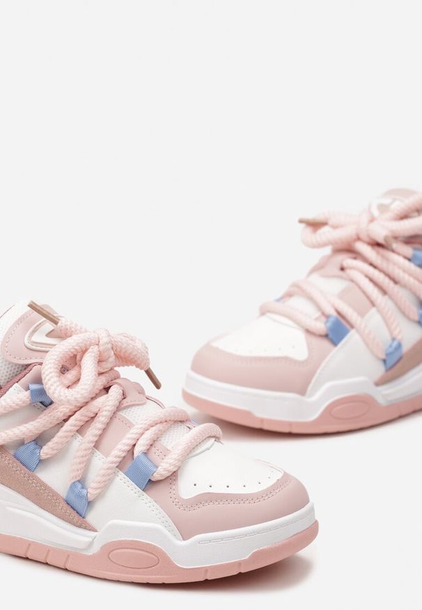 Renee - Różowe Sneakersy na Grubej Podeszwie z Imitacji Skóry z Grubymi Sznurowadłami Virinal. Kolor: różowy. Materiał: skóra