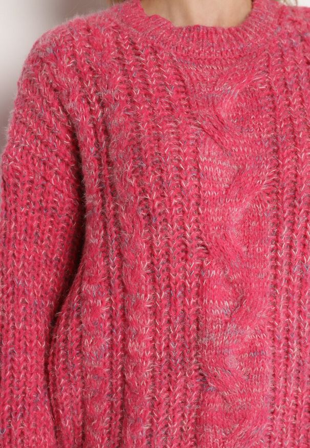 Born2be - Różowy Sweter z Wełną z Ozdobnym Splotem Abrenevia. Kolor: różowy. Materiał: wełna. Wzór: ze splotem. Sezon: zima