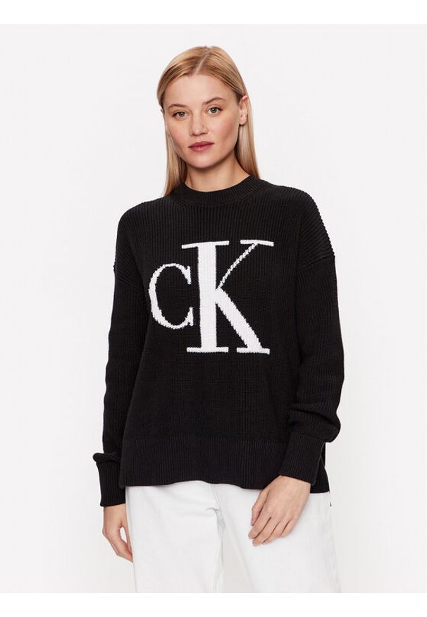 Calvin Klein Jeans Sweter J20J221347 Czarny Regular Fit. Kolor: czarny. Materiał: bawełna
