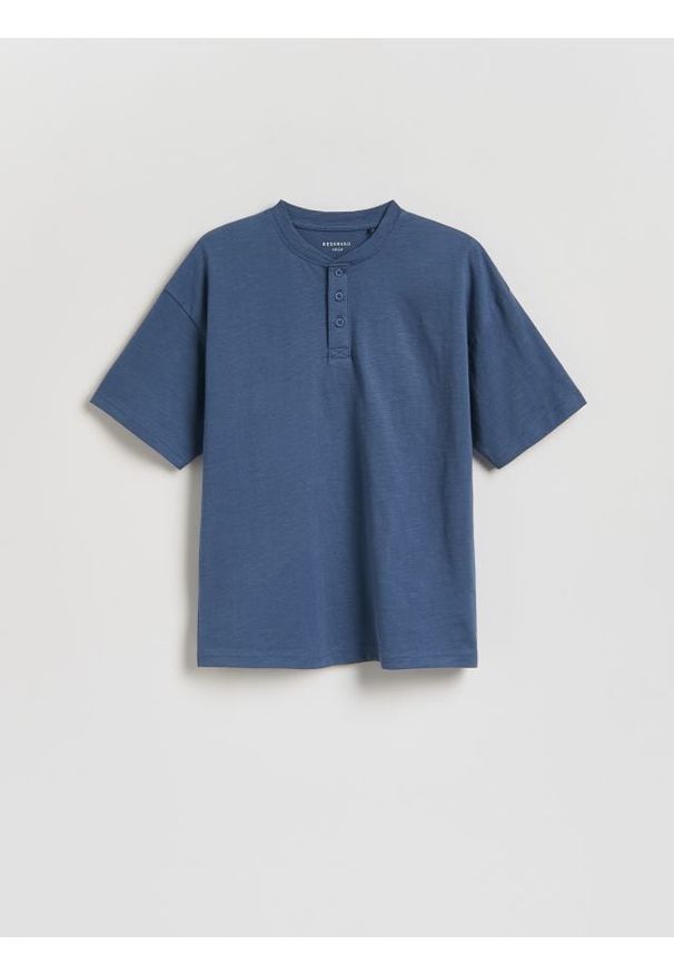 Reserved - Bawełniany t-shirt - jasnoniebieski. Kolor: niebieski. Materiał: bawełna