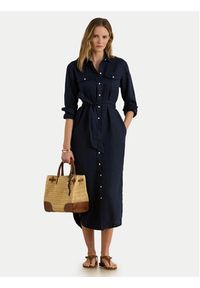 Lauren Ralph Lauren - LAUREN RALPH LAUREN Sukienka koszulowa 200P13684002 Granatowy Regular Fit. Kolor: niebieski. Materiał: len. Typ sukienki: koszulowe #3