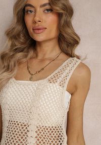 Renee - Beżowa Bawełniana Bluzka Top w Szydełkowym Stylu Aphia. Kolor: beżowy. Materiał: bawełna. Długość rękawa: na ramiączkach #4