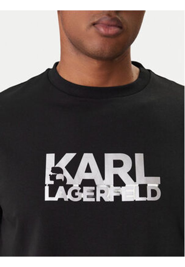 Karl Lagerfeld - KARL LAGERFELD T-Shirt 755780 561235 Czarny Regular Fit. Typ kołnierza: dekolt w karo. Kolor: czarny. Materiał: bawełna