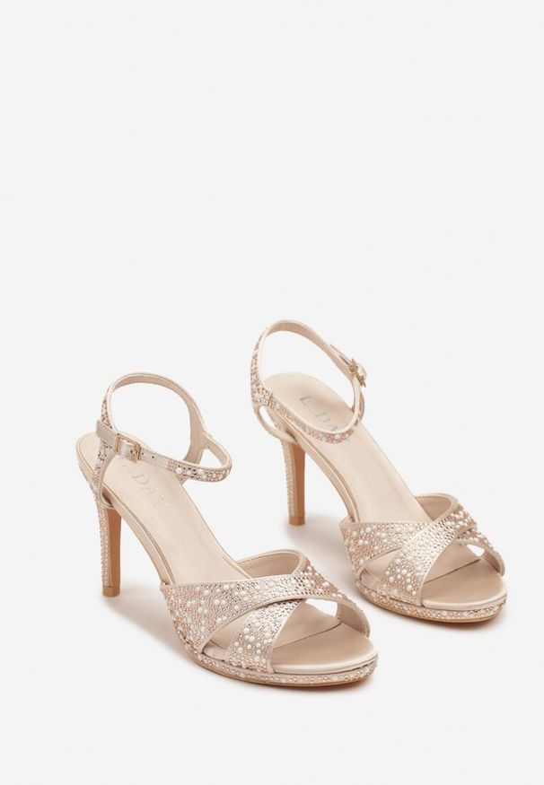 Born2be - Beżowe Sandały na Szpilce Ozdobione Perełkami i Cyrkoniami Giolarina. Zapięcie: sprzączka. Kolor: beżowy. Wzór: aplikacja. Obcas: na szpilce. Styl: wizytowy, elegancki