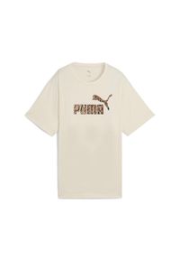 Puma - Damska koszulka o luźnym kroju Essentials ze zwierzęcym nadrukiem PUMA. Kolor: biały, wielokolorowy, beżowy. Materiał: guma. Wzór: nadruk, motyw zwierzęcy