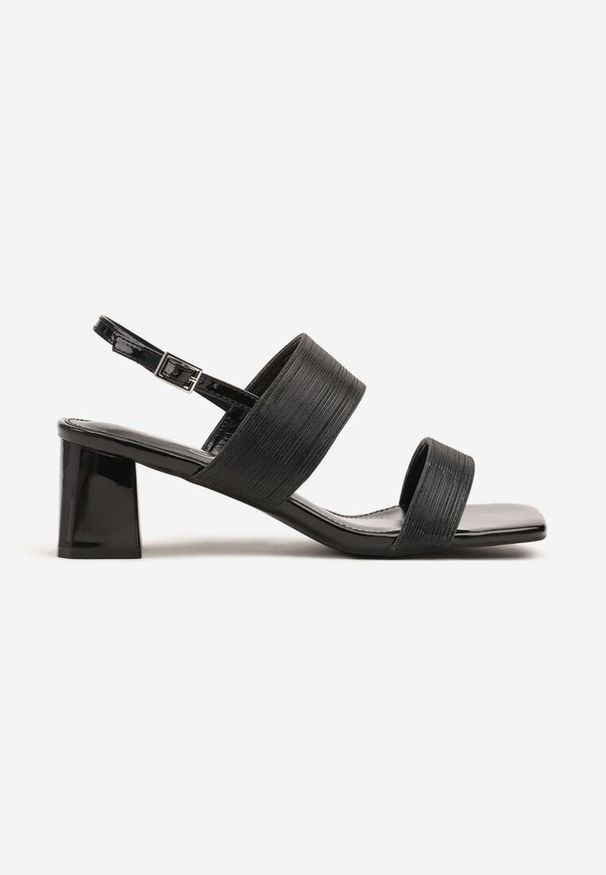 Renee - Czarne Sandały Brokatowe na Słupkowym Obcasie z Metalicznym Połyskiem Greltewi. Kolor: czarny. Materiał: jeans. Obcas: na obcasie. Styl: elegancki. Wysokość obcasa: średni